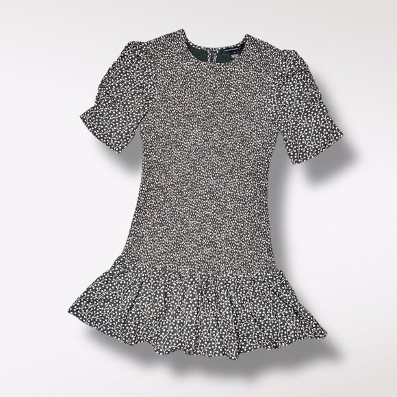 French Connection Smocked Puff Sleeve Floral Crepe Mini Dress Black Pink XS - Picture 11 of 11